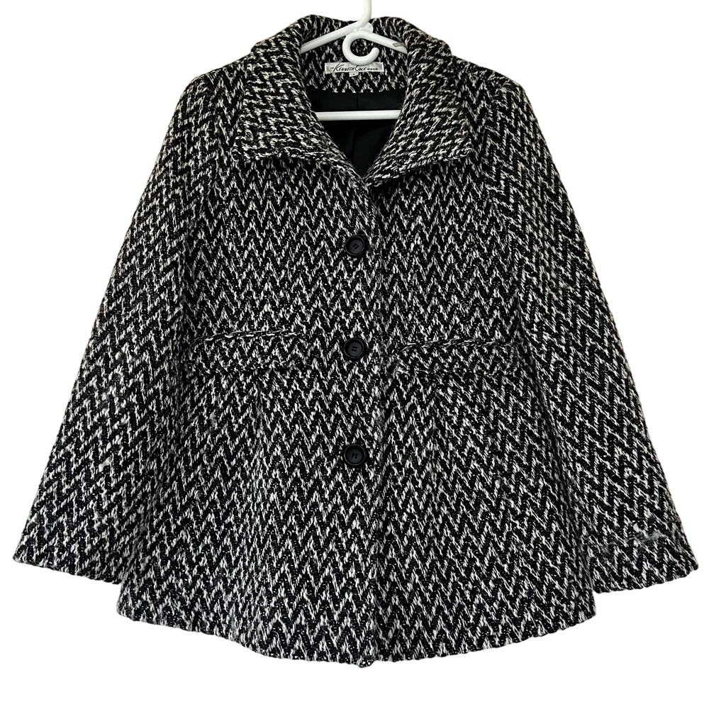 Vintage Kenneth Cole wool blend tweed peplum houndstooth 90s Y2K jacket coat S